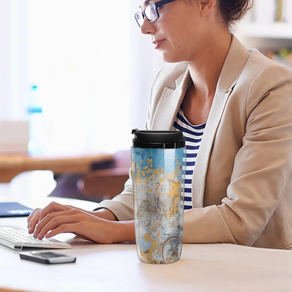 Clear Picture of A Wall with A Window with Flowers And A Bicycle Coffee Mug with Lid Flip Top Double Wall Plastic Coffee Cups Drinks Tumbler 350ml