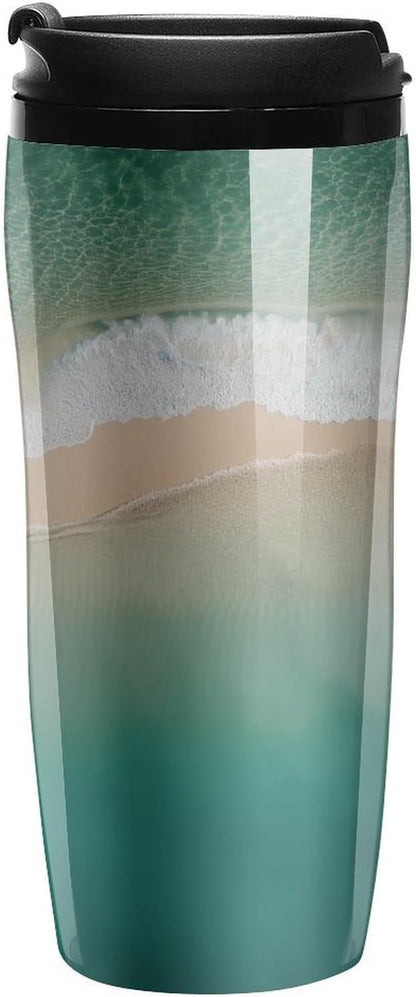 Clear Picture of A Wall with A Window with Flowers And A Bicycle Coffee Mug with Lid Flip Top Double Wall Plastic Coffee Cups Drinks Tumbler 350ml