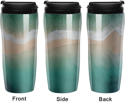 Clear Picture of A Wall with A Window with Flowers And A Bicycle Coffee Mug with Lid Flip Top Double Wall Plastic Coffee Cups Drinks Tumbler 350ml