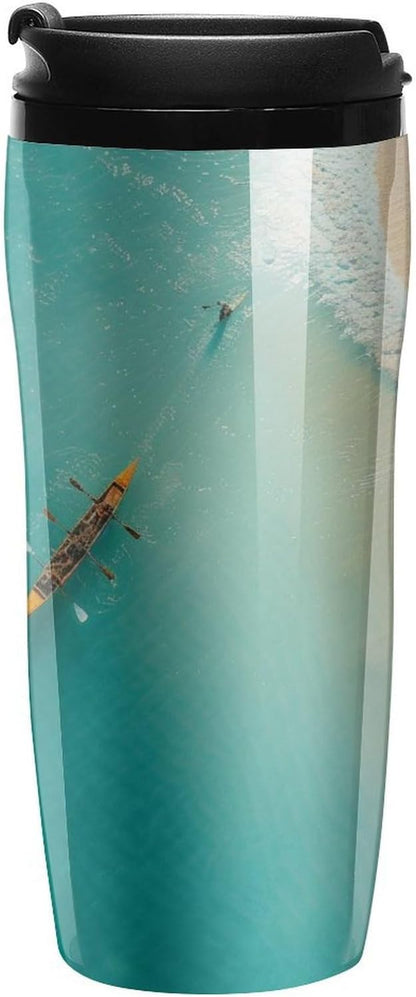 Clear Picture of A Wall with A Window with Flowers And A Bicycle Coffee Mug with Lid Flip Top Double Wall Plastic Coffee Cups Drinks Tumbler 350ml