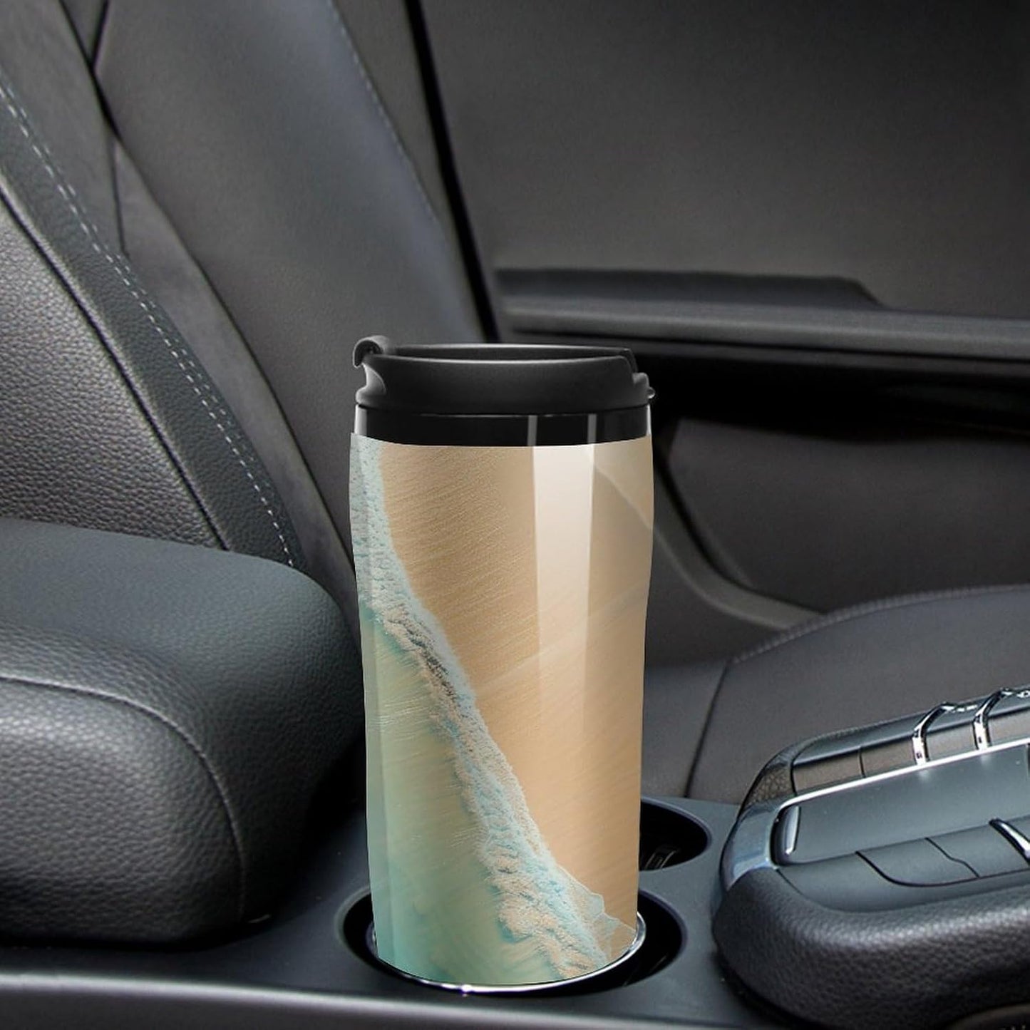 Clear Picture of A Wall with A Window with Flowers And A Bicycle Coffee Mug with Lid Flip Top Double Wall Plastic Coffee Cups Drinks Tumbler 350ml