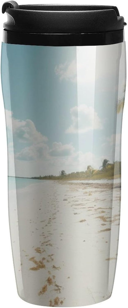 Clear Picture of A Wall with A Window with Flowers And A Bicycle Coffee Mug with Lid Flip Top Double Wall Plastic Coffee Cups Drinks Tumbler 350ml
