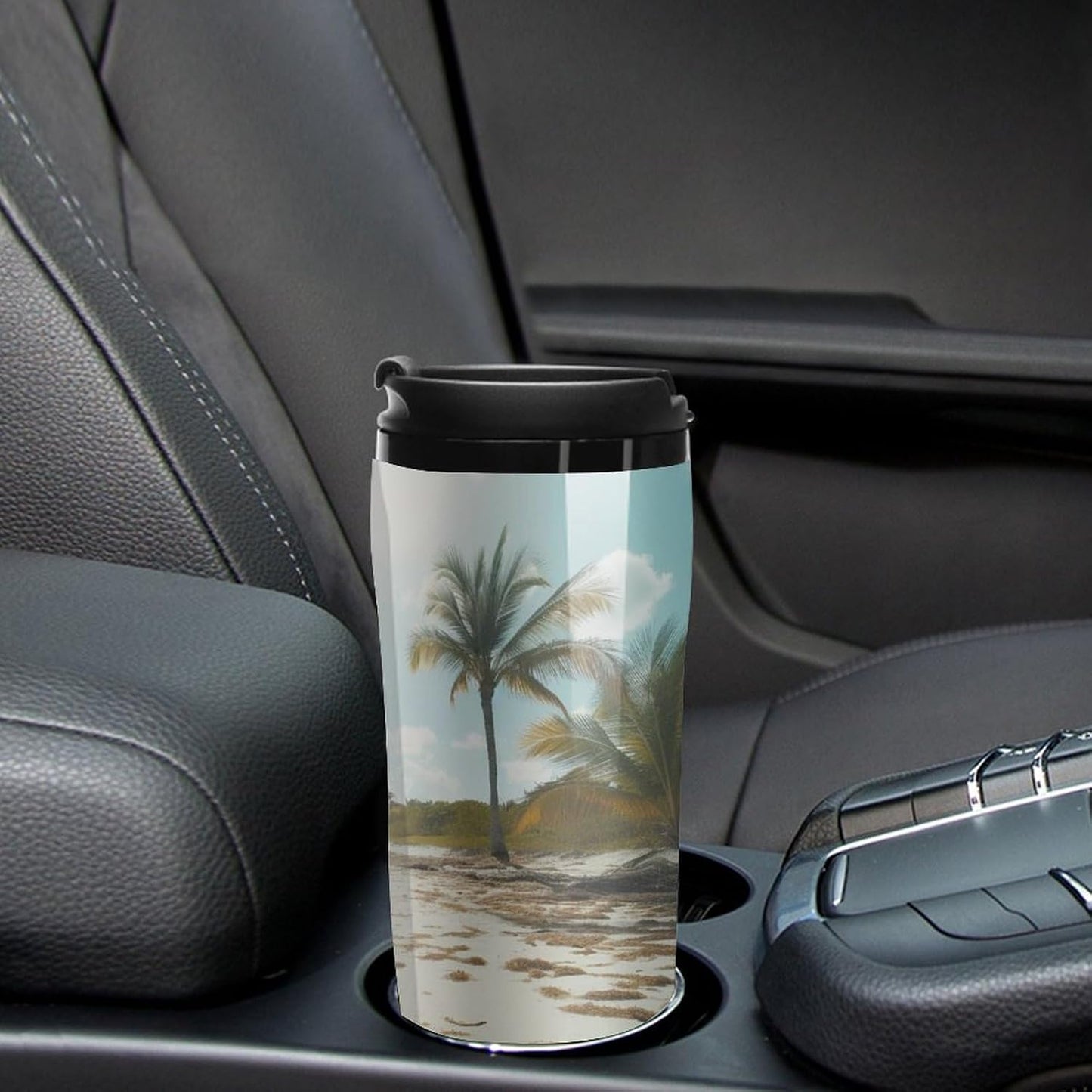 Clear Picture of A Wall with A Window with Flowers And A Bicycle Coffee Mug with Lid Flip Top Double Wall Plastic Coffee Cups Drinks Tumbler 350ml