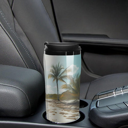 Clear Picture of A Wall with A Window with Flowers And A Bicycle Coffee Mug with Lid Flip Top Double Wall Plastic Coffee Cups Drinks Tumbler 350ml