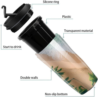 Clear Picture of A Wall with A Window with Flowers And A Bicycle Coffee Mug with Lid Flip Top Double Wall Plastic Coffee Cups Drinks Tumbler 350ml