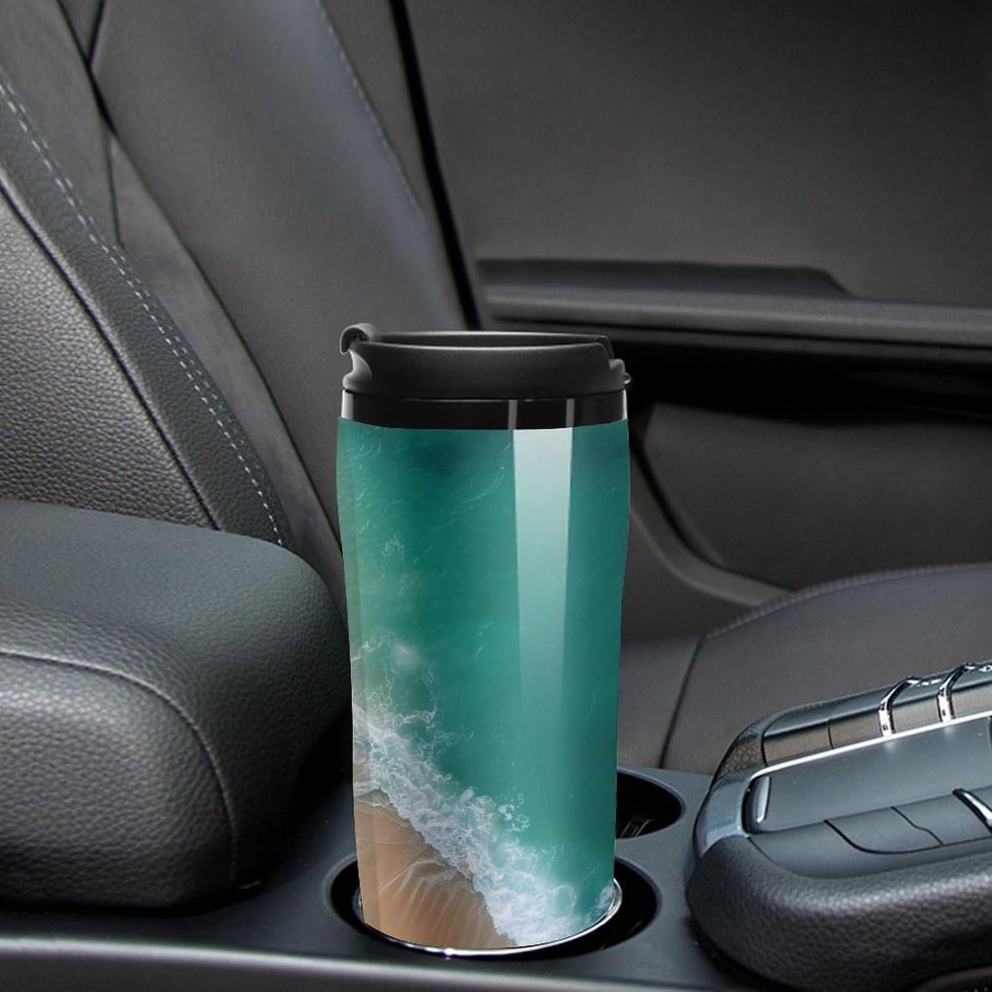 Clear Picture of A Wall with A Window with Flowers And A Bicycle Coffee Mug with Lid Flip Top Double Wall Plastic Coffee Cups Drinks Tumbler 350ml