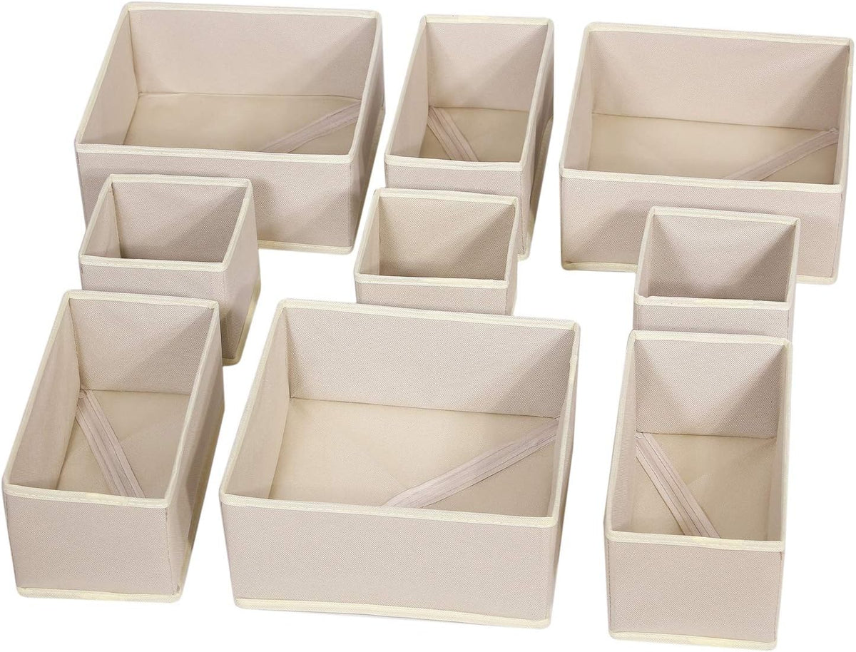 9 Pack Foldable Cloth Storage Box Closet Dresser Drawer Organizer Fabric Baskets Bins Containers Divider for Baby Clothes Underwear Bras Socks Lingerie Clothing,Beige 333