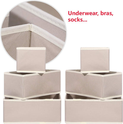 9 Pack Foldable Cloth Storage Box Closet Dresser Drawer Organizer Fabric Baskets Bins Containers Divider for Baby Clothes Underwear Bras Socks Lingerie Clothing,Beige 333