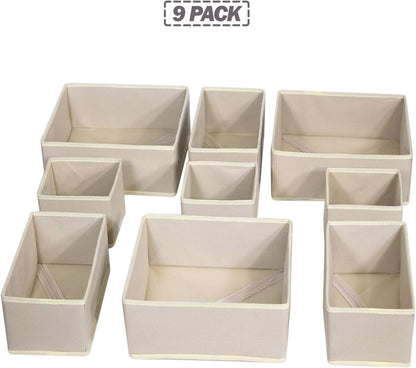 9 Pack Foldable Cloth Storage Box Closet Dresser Drawer Organizer Fabric Baskets Bins Containers Divider for Baby Clothes Underwear Bras Socks Lingerie Clothing,Beige 333