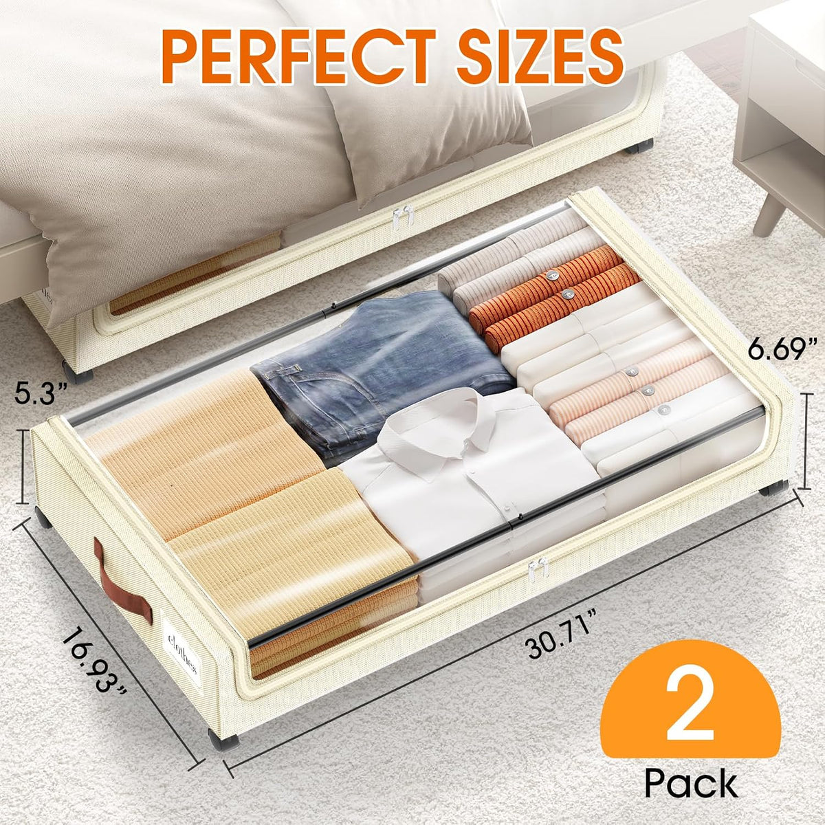 Under Bed Storage with Wheels Storage Containers with Clear Window
