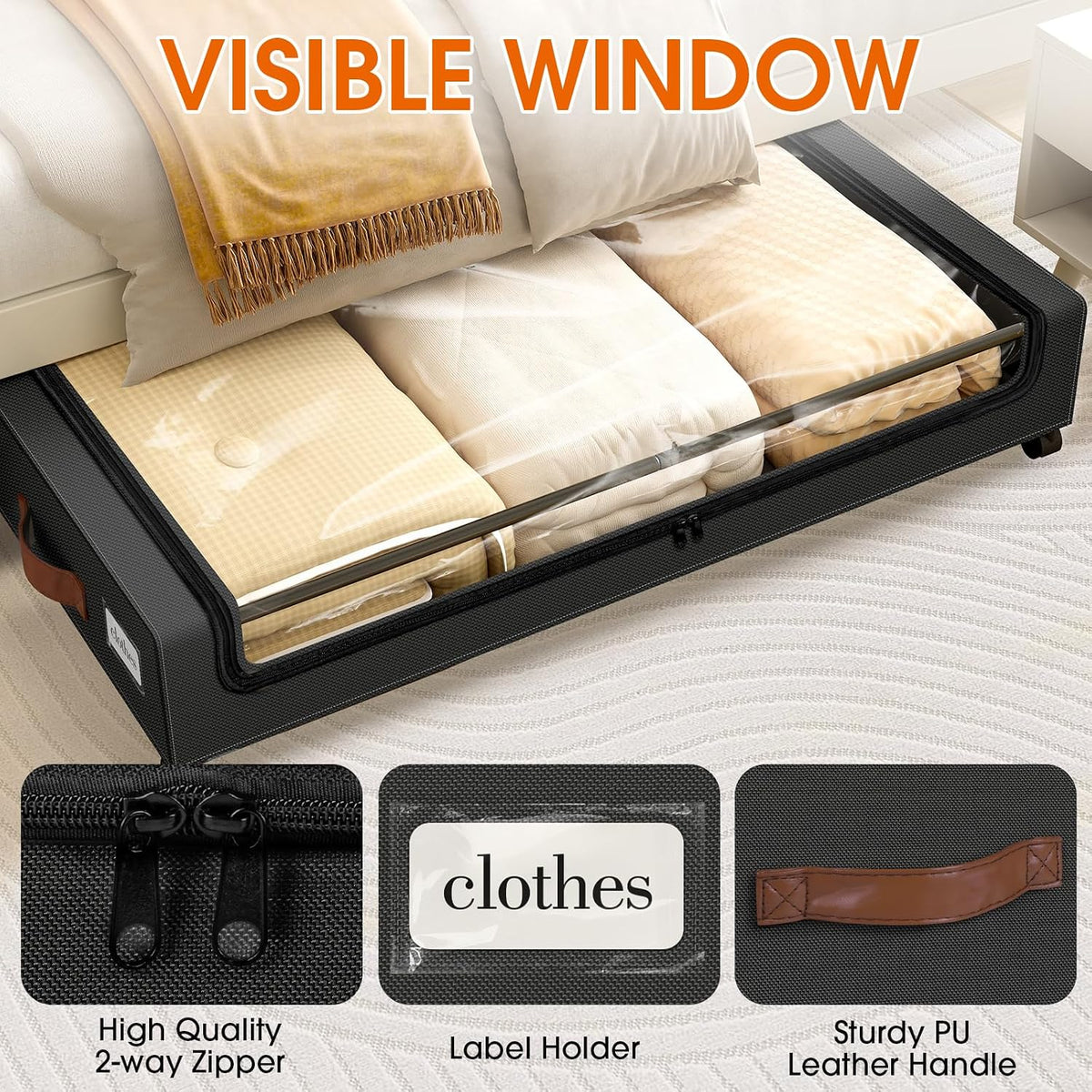 Under Bed Storage with Wheels Storage Containers with Clear Window