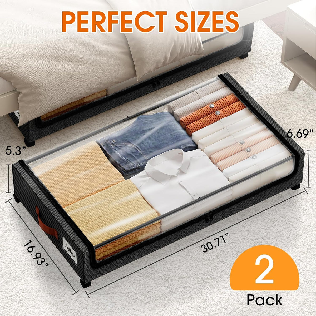 Under Bed Storage with Wheels Storage Containers with Clear Window
