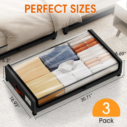 Under Bed Storage with Wheels Storage Containers with Clear Window