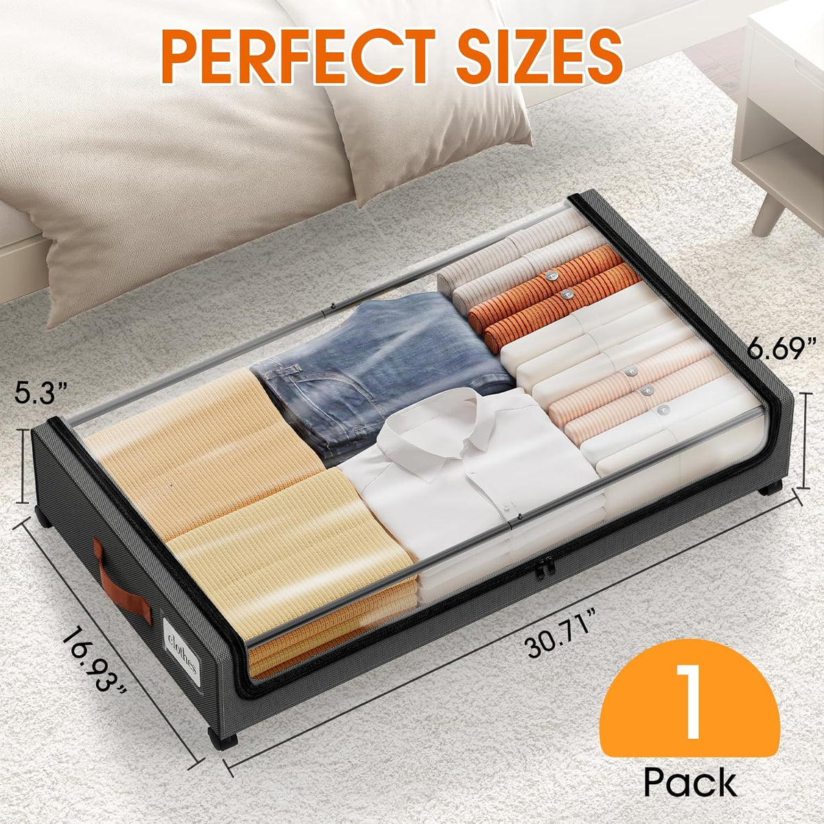 Under Bed Storage with Wheels Storage Containers with Clear Window