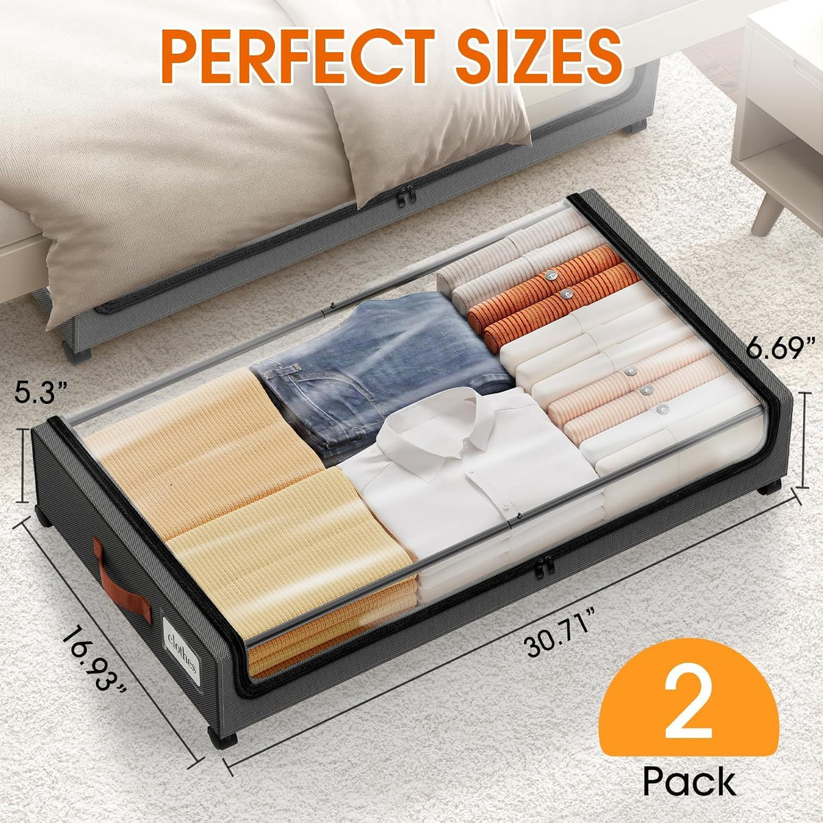Under Bed Storage with Wheels Storage Containers with Clear Window