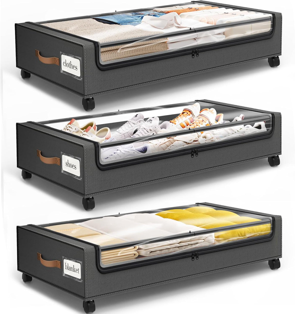 Under Bed Storage with Wheels Storage Containers with Clear Window