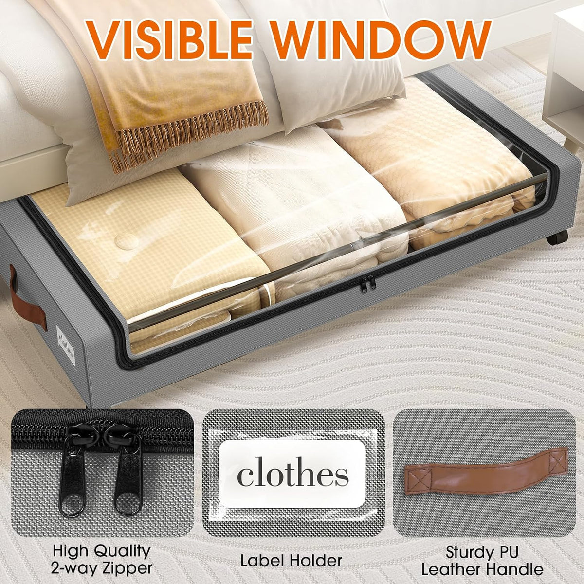 Under Bed Storage with Wheels Storage Containers with Clear Window