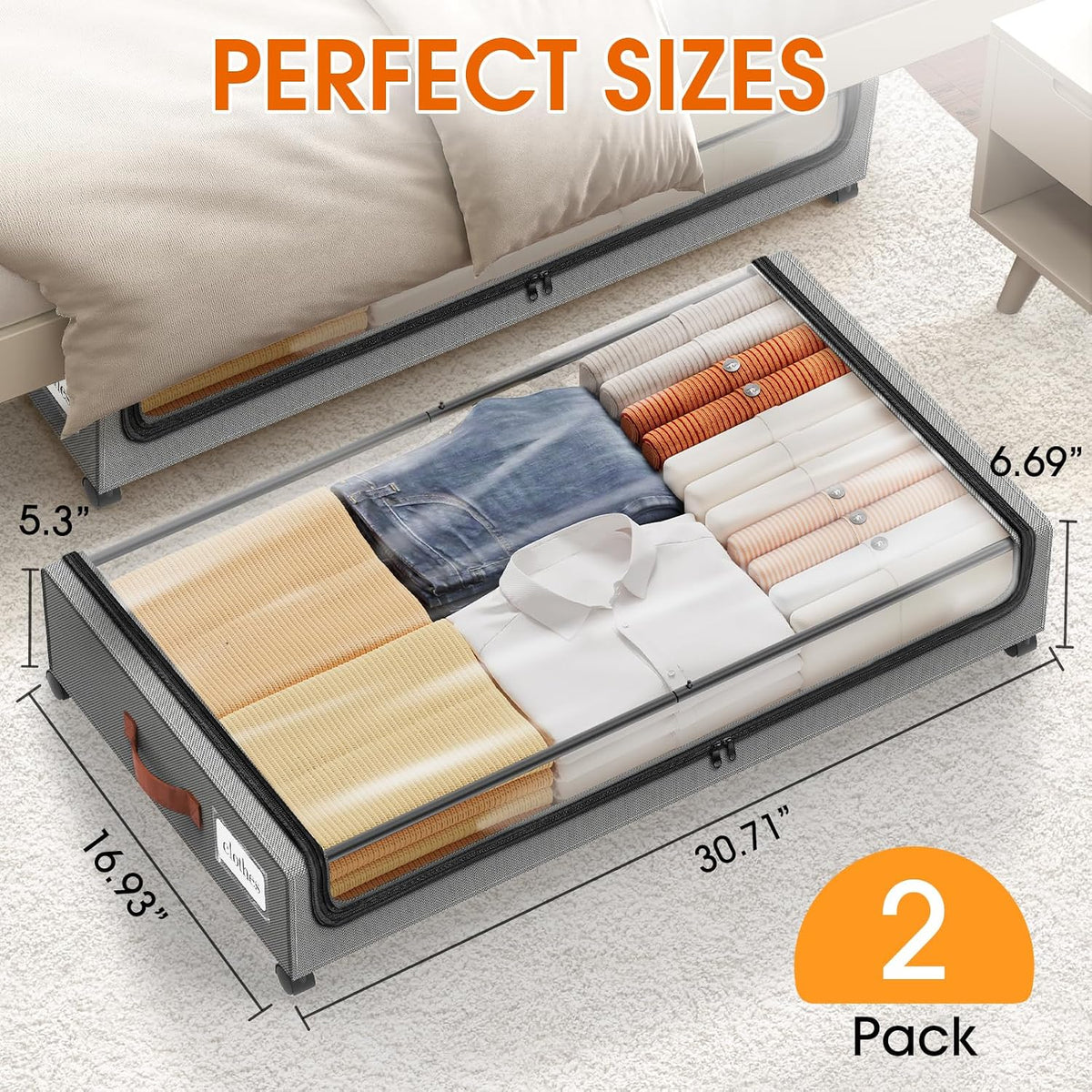 Under Bed Storage with Wheels Storage Containers with Clear Window