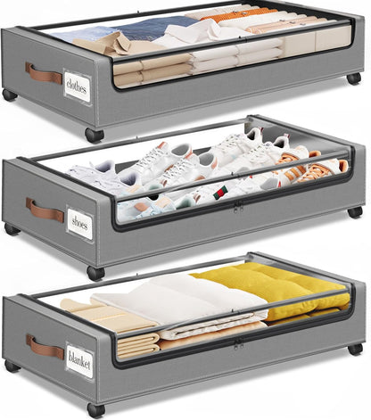 Under Bed Storage with Wheels Storage Containers with Clear Window