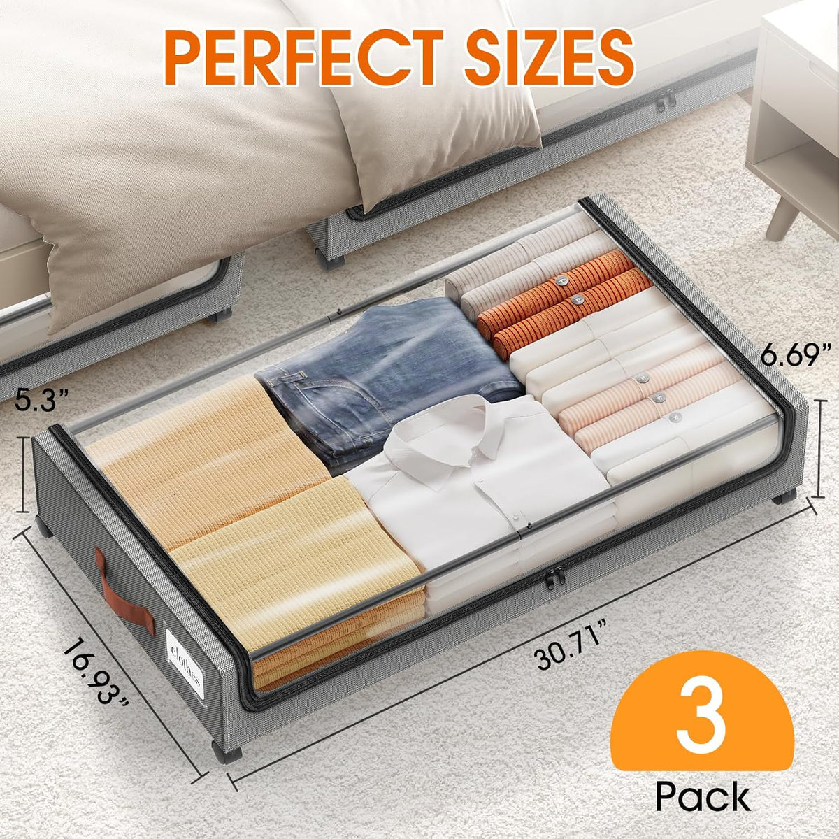 Under Bed Storage with Wheels Storage Containers with Clear Window