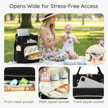 AIJIEKE Large Diaper Bag Backpack, Extra Wide Travel Diaper Bag, Black