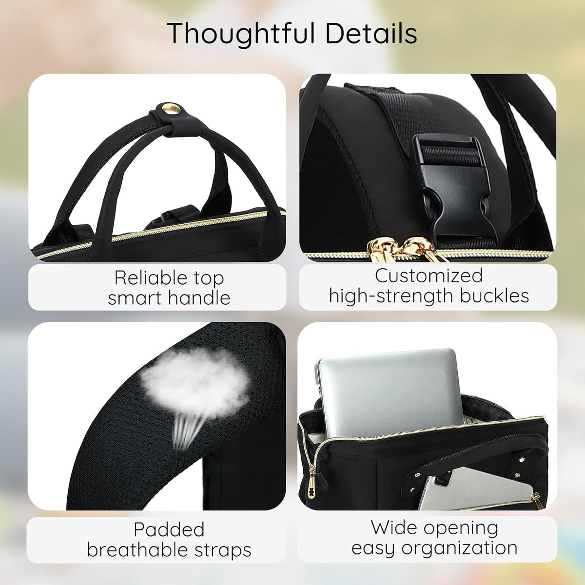 AIJIEKE Large Diaper Bag Backpack, Extra Wide Travel Diaper Bag, Black