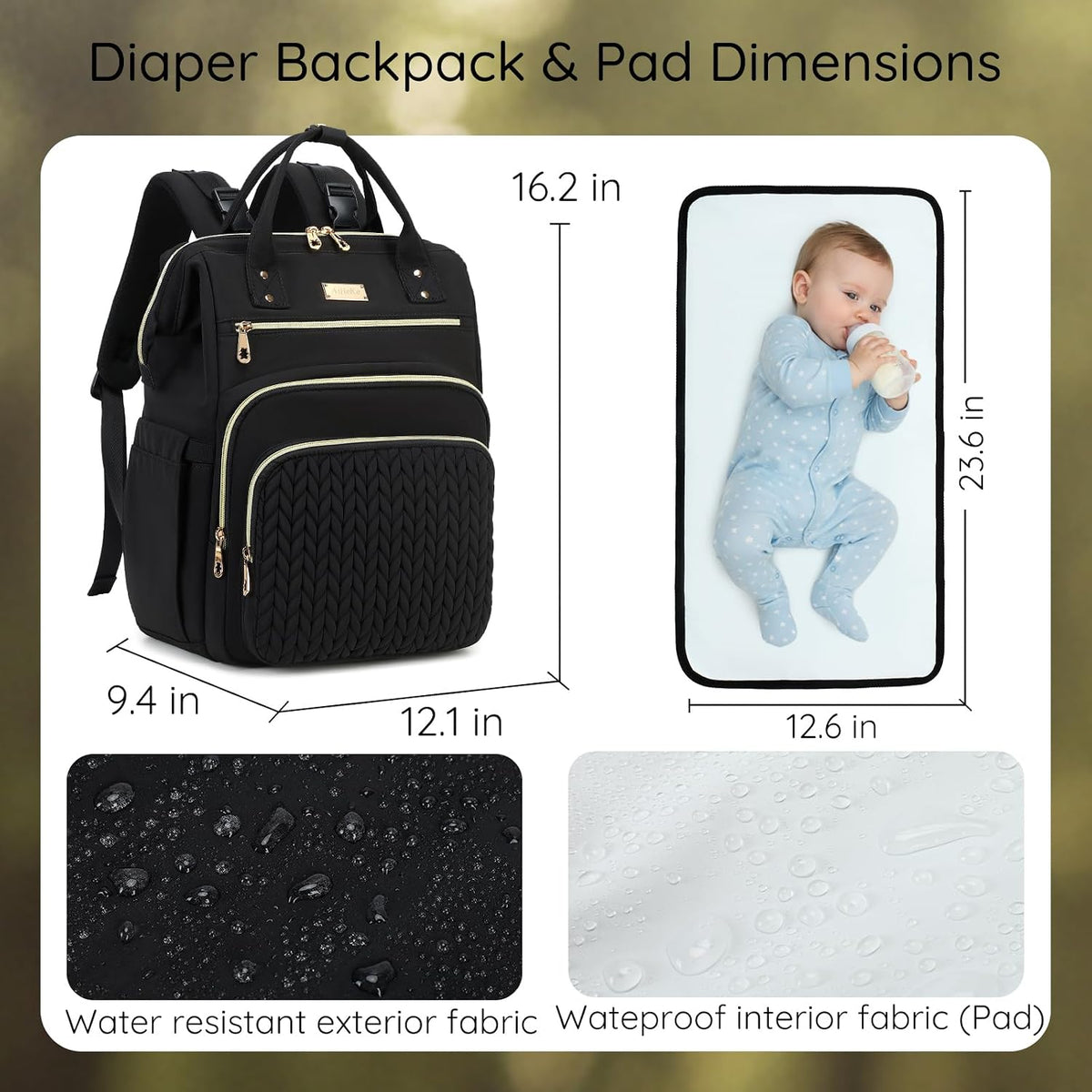 AIJIEKE Large Diaper Bag Backpack, Extra Wide Travel Diaper Bag, Black