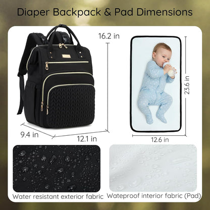 AIJIEKE Large Diaper Bag Backpack, Extra Wide Travel Diaper Bag, Black