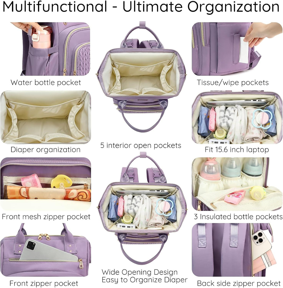 AIJIEKE Large Diaper Bag Backpack, Extra Wide Travel Diaper Bag, Black