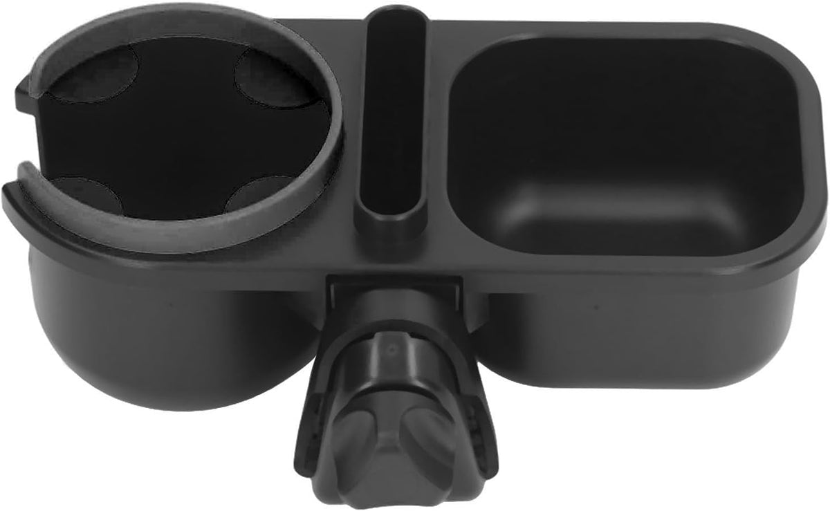 Universal Stroller Cup Holder, with Storage Box and Phone Holder, 360 Degree Rotation, Soft Silicone Leaves, for Stroller, Wheelchair, Treadmill, Shopping Trolley (Black)