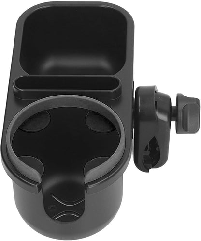 Universal Stroller Cup Holder, with Storage Box and Phone Holder, 360 Degree Rotation, Soft Silicone Leaves, for Stroller, Wheelchair, Treadmill, Shopping Trolley (Black)