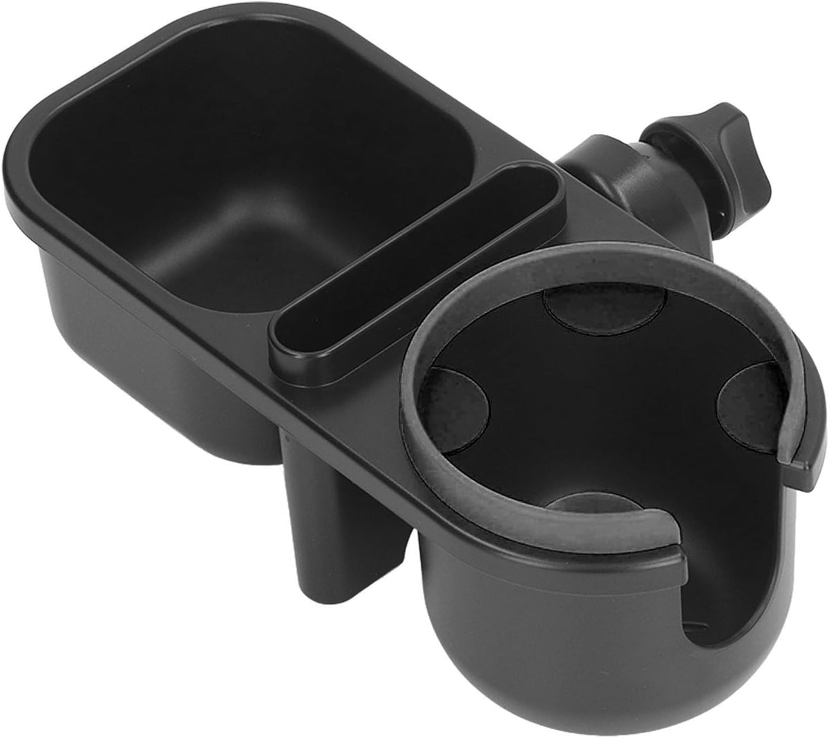 Universal Stroller Cup Holder, with Storage Box and Phone Holder, 360 Degree Rotation, Soft Silicone Leaves, for Stroller, Wheelchair, Treadmill, Shopping Trolley (Black)