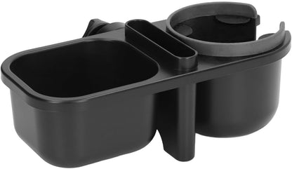 Universal Stroller Cup Holder, with Storage Box and Phone Holder, 360 Degree Rotation, Soft Silicone Leaves, for Stroller, Wheelchair, Treadmill, Shopping Trolley (Black)