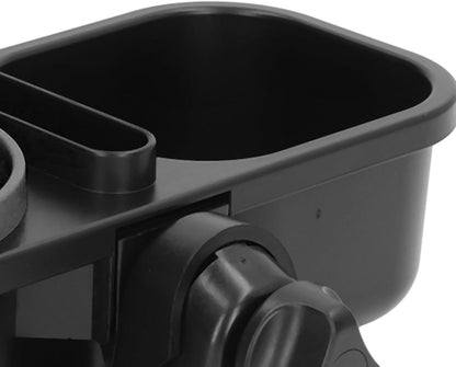 Universal Stroller Cup Holder, with Storage Box and Phone Holder, 360 Degree Rotation, Soft Silicone Leaves, for Stroller, Wheelchair, Treadmill, Shopping Trolley (Black)