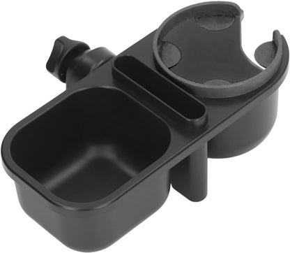 Universal Stroller Cup Holder, with Storage Box and Phone Holder, 360 Degree Rotation, Soft Silicone Leaves, for Stroller, Wheelchair, Treadmill, Shopping Trolley (Black)