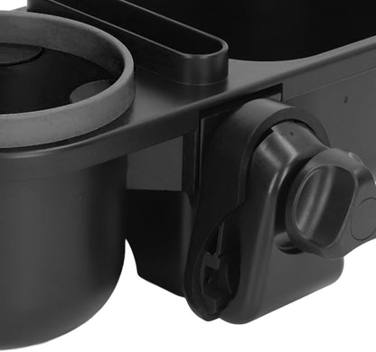 Universal Stroller Cup Holder, with Storage Box and Phone Holder, 360 Degree Rotation, Soft Silicone Leaves, for Stroller, Wheelchair, Treadmill, Shopping Trolley (Black)