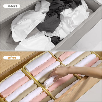 4 Packs T-shirt Drawer Organizers for Clothing,8 Grids Compartment Wardrobe Storage Box, Washable Clothes Organizer for Folded Clothes, Legging, Silk Scarve