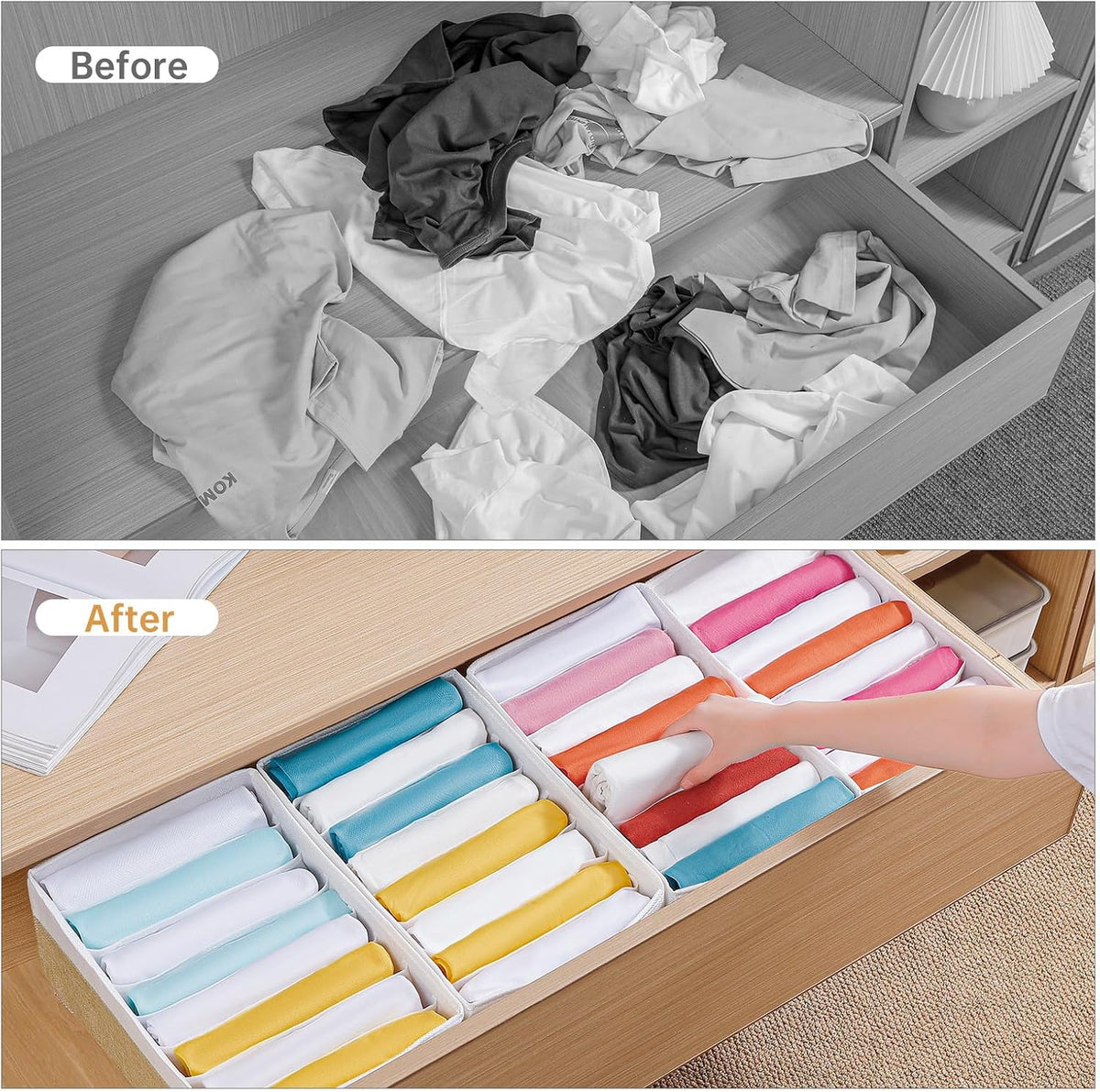 4 Packs T-shirt Drawer Organizers for Clothing,8 Grids Compartment Wardrobe Storage Box, Washable Clothes Organizer for Folded Clothes, Legging, Silk Scarve