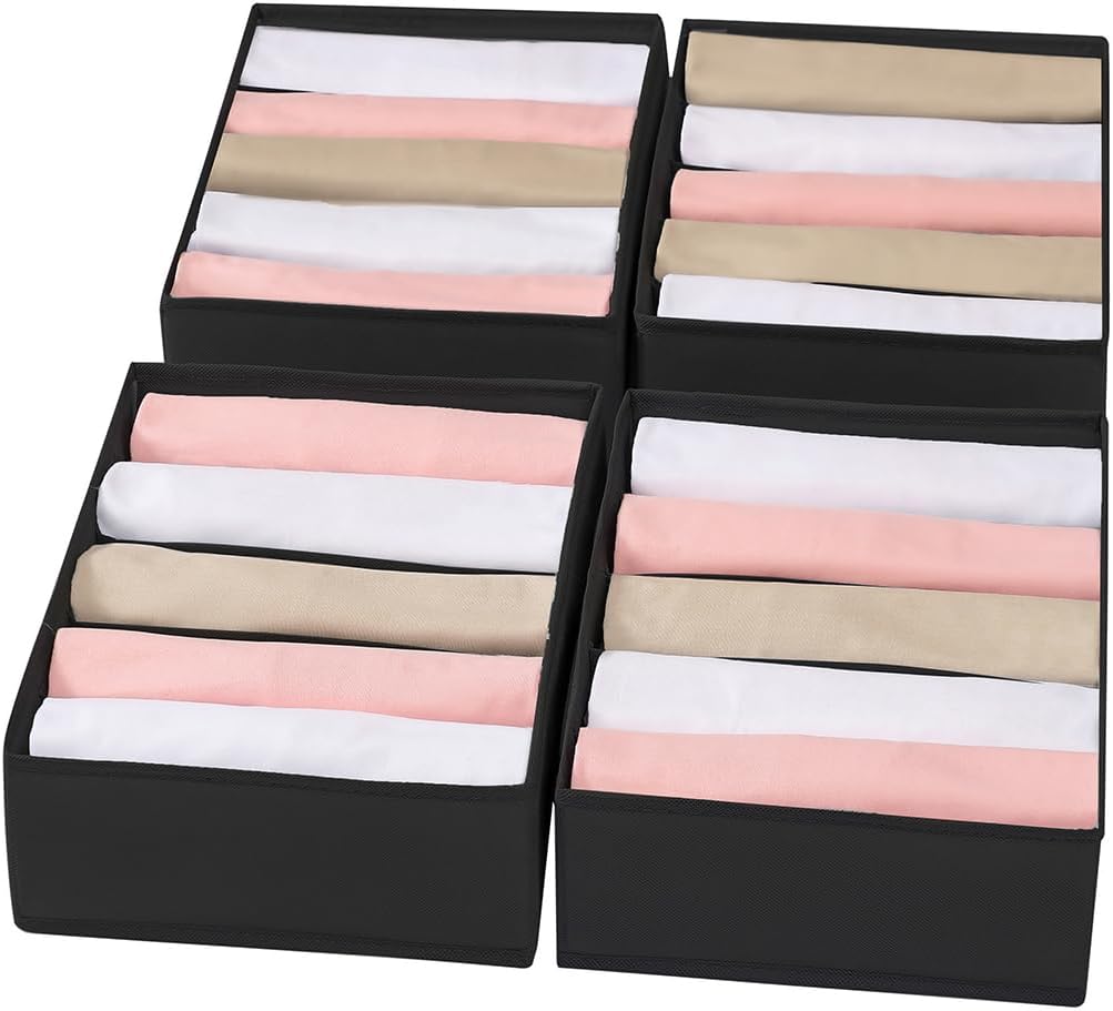 4 Packs T-shirt Drawer Organizers for Clothing,8 Grids Compartment Wardrobe Storage Box, Washable Clothes Organizer for Folded Clothes, Legging, Silk Scarve