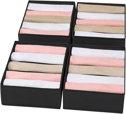 4 Packs T-shirt Drawer Organizers for Clothing,8 Grids Compartment Wardrobe Storage Box, Washable Clothes Organizer for Folded Clothes, Legging, Silk Scarve