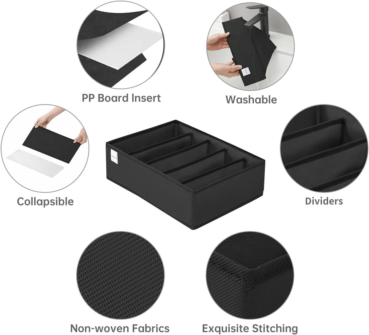 4 Packs T-shirt Drawer Organizers for Clothing,8 Grids Compartment Wardrobe Storage Box, Washable Clothes Organizer for Folded Clothes, Legging, Silk Scarve