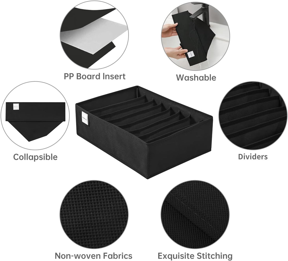 4 Packs T-shirt Drawer Organizers for Clothing,8 Grids Compartment Wardrobe Storage Box, Washable Clothes Organizer for Folded Clothes, Legging, Silk Scarve