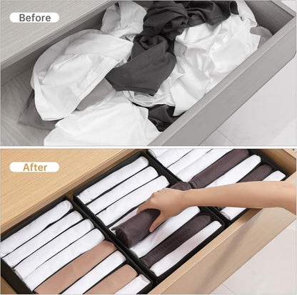 4 Packs T-shirt Drawer Organizers for Clothing,8 Grids Compartment Wardrobe Storage Box, Washable Clothes Organizer for Folded Clothes, Legging, Silk Scarve