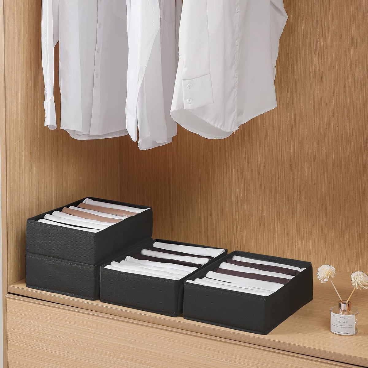 4 Packs T-shirt Drawer Organizers for Clothing,8 Grids Compartment Wardrobe Storage Box, Washable Clothes Organizer for Folded Clothes, Legging, Silk Scarve