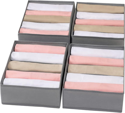 4 Packs T-shirt Drawer Organizers for Clothing,8 Grids Compartment Wardrobe Storage Box, Washable Clothes Organizer for Folded Clothes, Legging, Silk Scarve