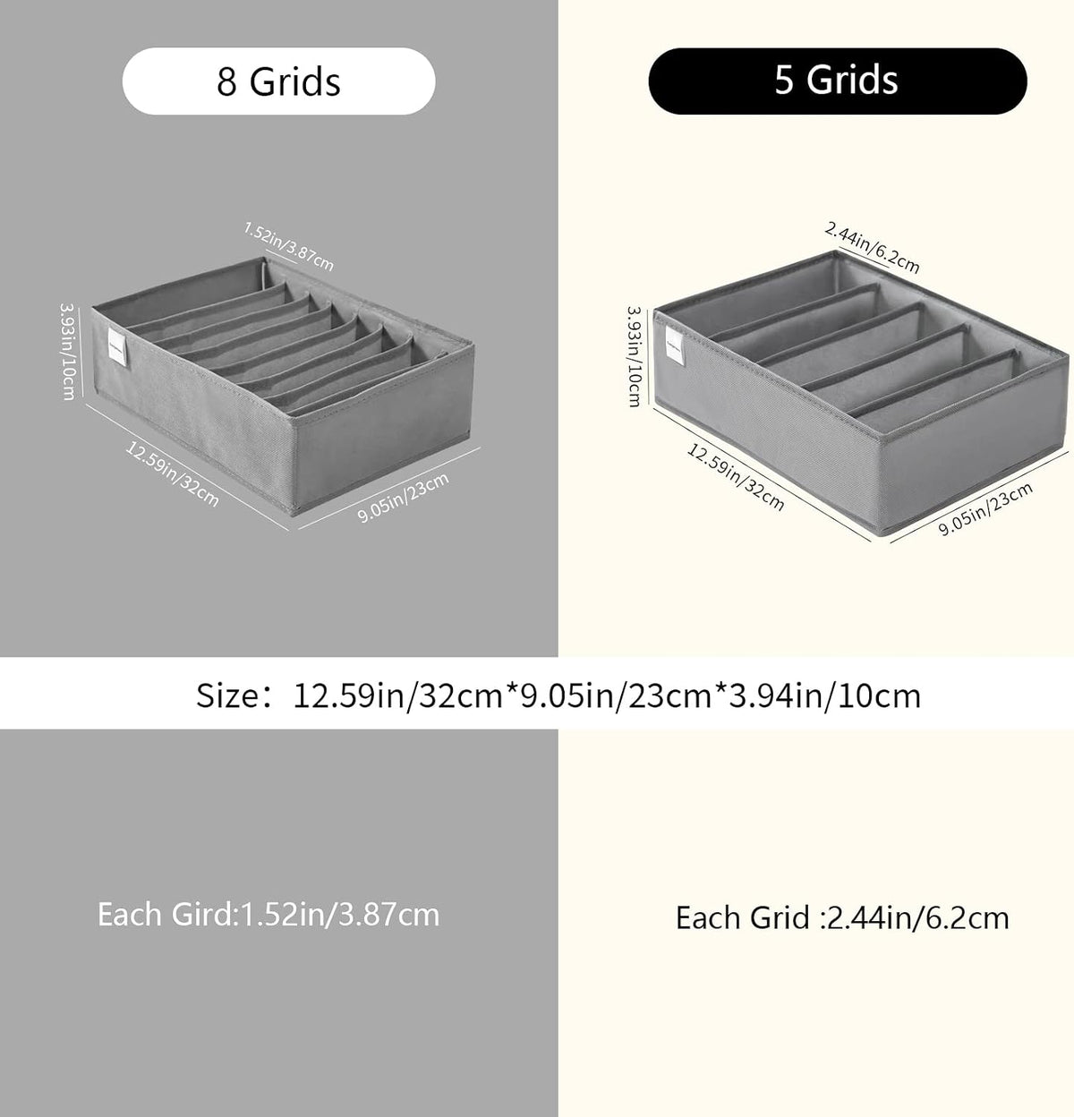 4 Packs T-shirt Drawer Organizers for Clothing,8 Grids Compartment Wardrobe Storage Box, Washable Clothes Organizer for Folded Clothes, Legging, Silk Scarve