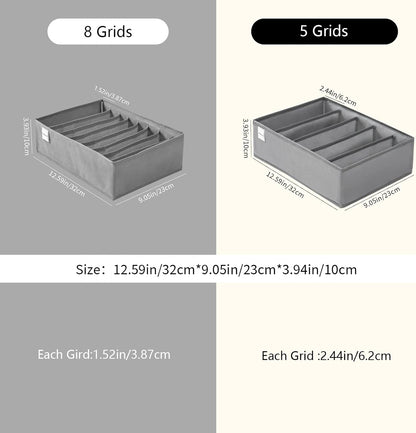 4 Packs T-shirt Drawer Organizers for Clothing,8 Grids Compartment Wardrobe Storage Box, Washable Clothes Organizer for Folded Clothes, Legging, Silk Scarve