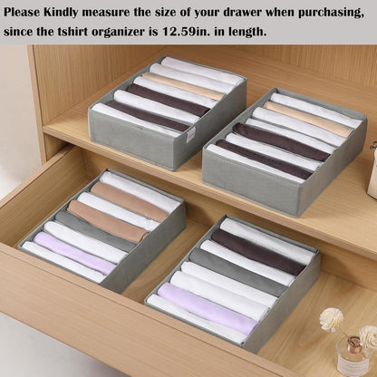 4 Packs T-shirt Drawer Organizers for Clothing,8 Grids Compartment Wardrobe Storage Box, Washable Clothes Organizer for Folded Clothes, Legging, Silk Scarve