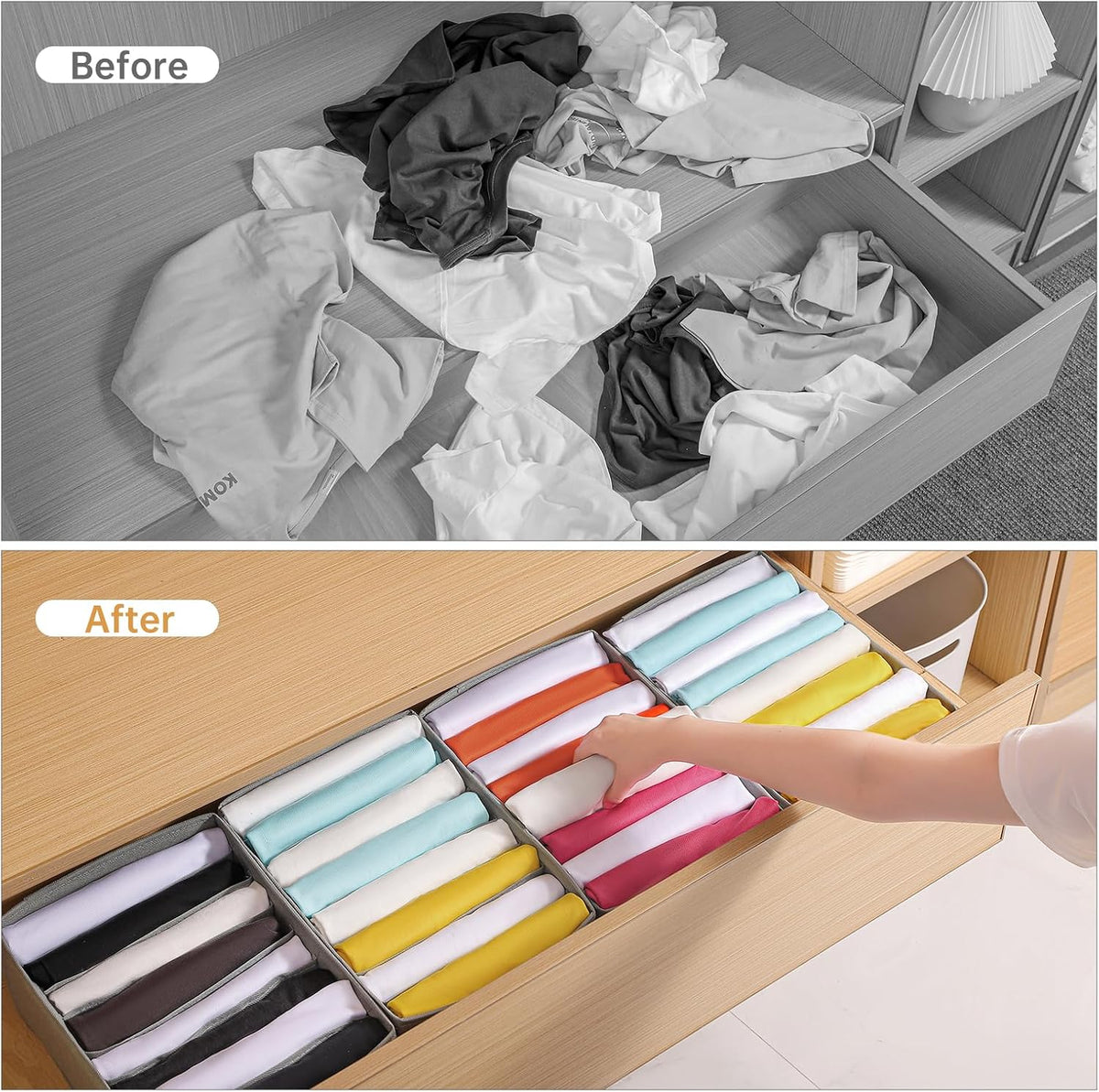 4 Packs T-shirt Drawer Organizers for Clothing,8 Grids Compartment Wardrobe Storage Box, Washable Clothes Organizer for Folded Clothes, Legging, Silk Scarve