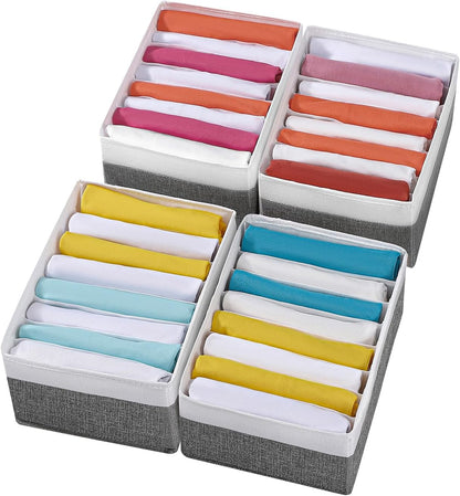 4 Packs T-shirt Drawer Organizers for Clothing,8 Grids Compartment Wardrobe Storage Box, Washable Clothes Organizer for Folded Clothes, Legging, Silk Scarve